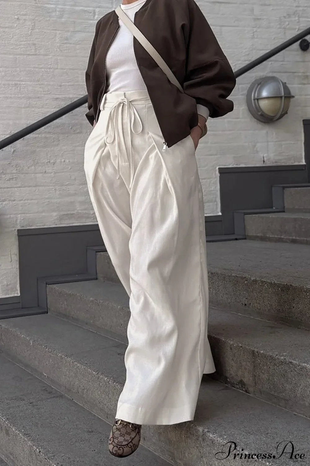 Apricot High Waist Drawstring Pleated Pants image 4