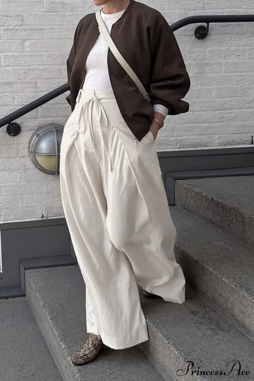 Apricot High Waist Drawstring Pleated Pants image 2