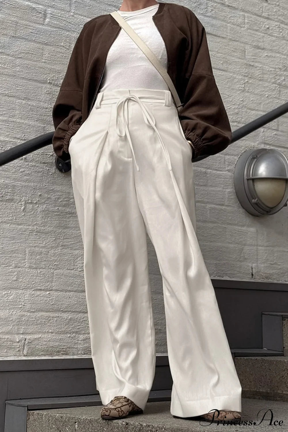 Apricot High Waist Drawstring Pleated Pants image 3
