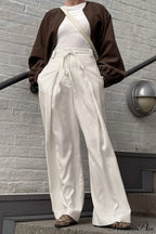 Apricot High Waist Drawstring Pleated Pants image 3