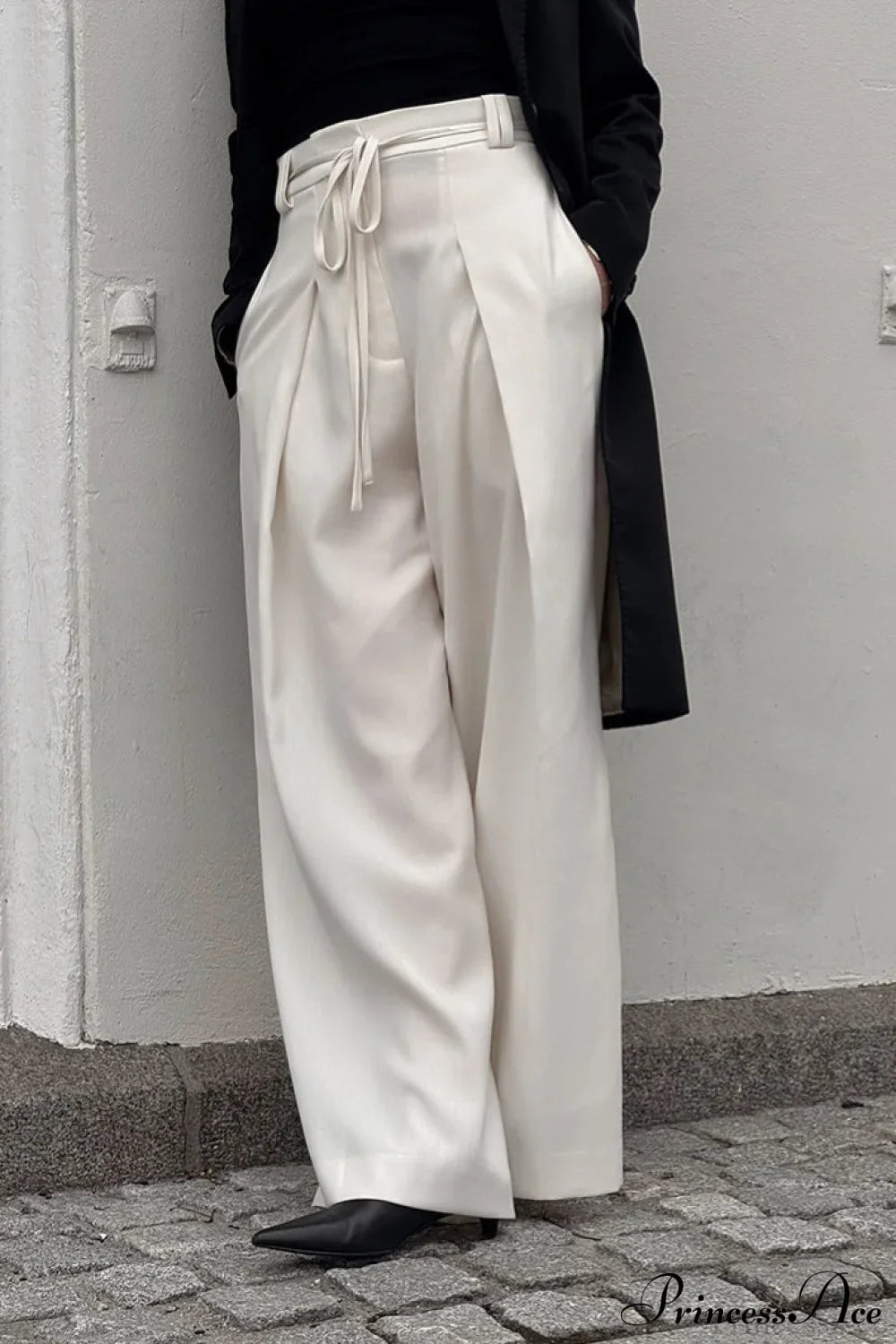Apricot High Waist Drawstring Pleated Pants image 1