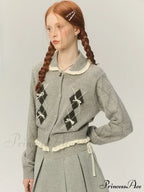 Argyle Collar Stylish Buttoned Knitted Cardigan image 2