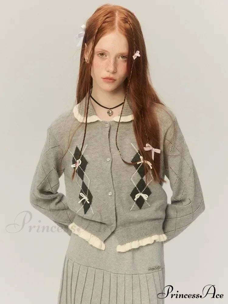 Argyle Collar Stylish Buttoned Knitted Cardigan image 4