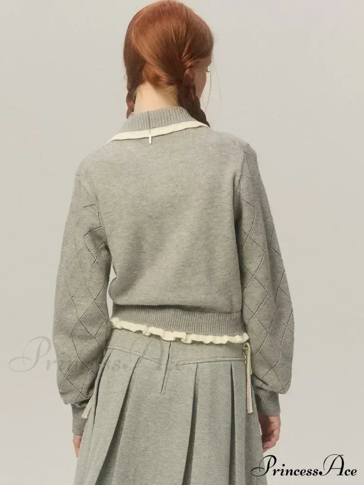 Argyle Collar Stylish Buttoned Knitted Cardigan image 5
