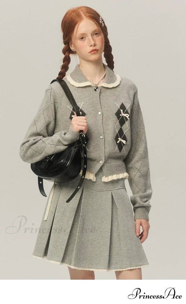 Argyle Collar Stylish Buttoned Knitted Cardigan image 12