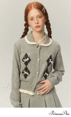 Argyle Collar Stylish Buttoned Knitted Cardigan image 1