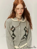 Argyle Collar Stylish Buttoned Knitted Cardigan image 3