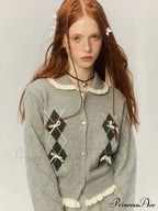Argyle Collar Stylish Buttoned Knitted Cardigan image 3