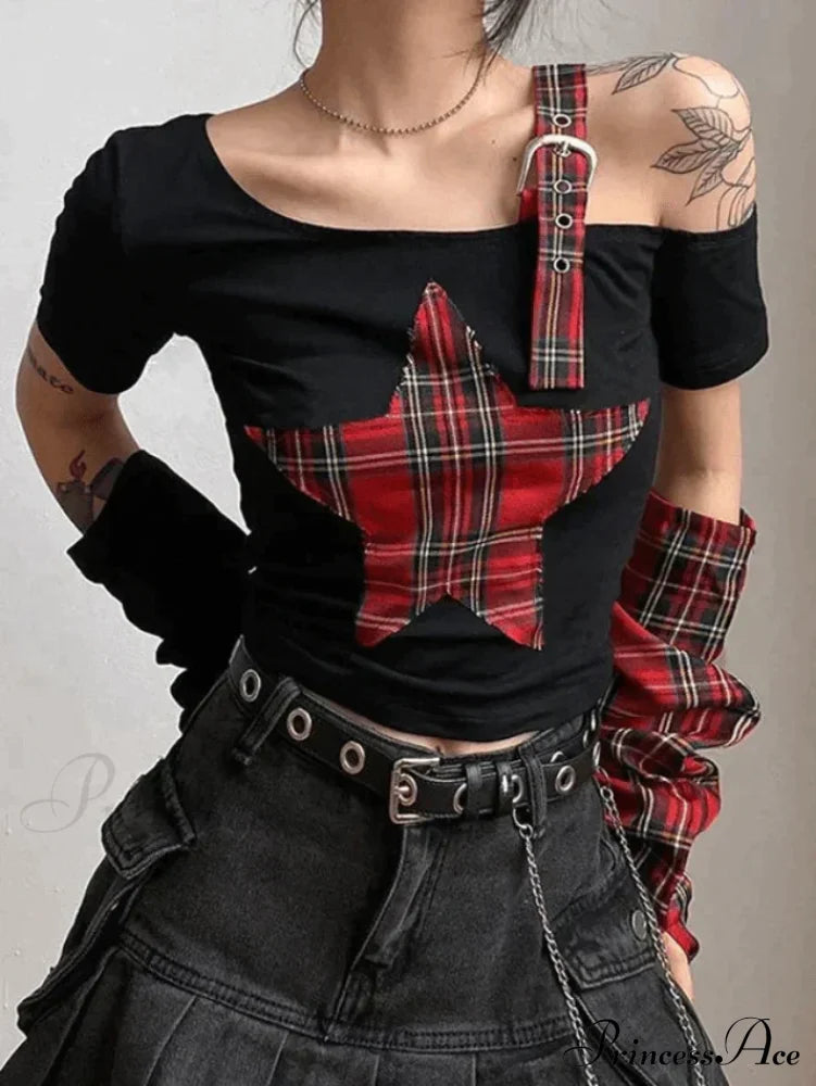 Argyll Print Crew Neck Modern Crop Tank Top - Coffee image 1