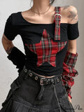 Argyll Print Crew Neck Modern Crop Tank Top - Coffee image 1