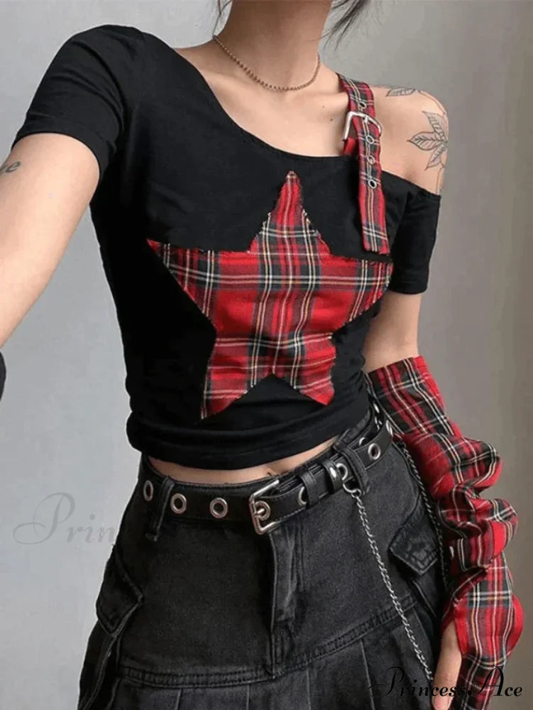 Argyll Print Crew Neck Modern Crop Tank Top - Coffee image 2