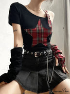 Argyll Print Crew Neck Modern Crop Tank Top - Coffee image 3