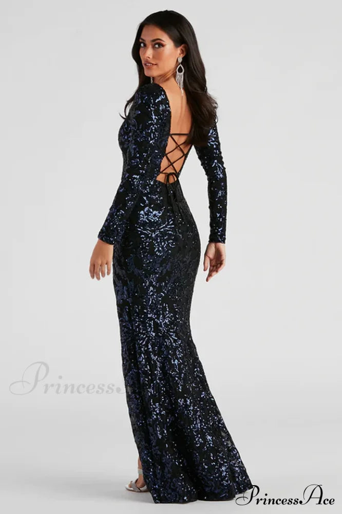 Arial Formal Stylish Sequin Lace-Up Dress image 3