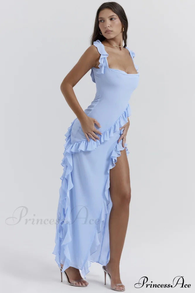 Ariela Soft Blue Charming Ruffle Maxi Dress image 4