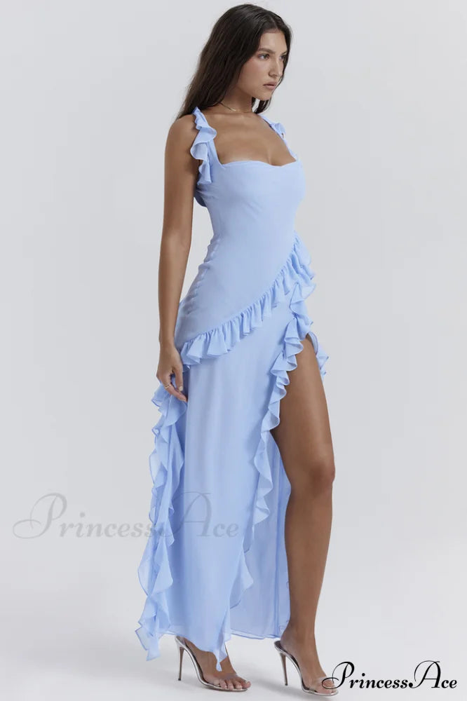 Ariela Soft Blue Charming Ruffle Maxi Dress image 3