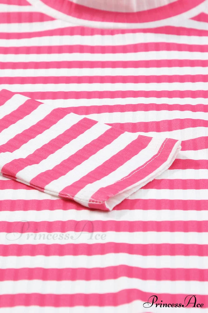 Arm Design Long Textured Pink Knit Striped Tee image 7