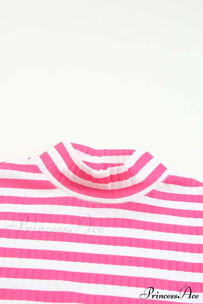 Arm Design Long Textured Pink Knit Striped Tee image 8