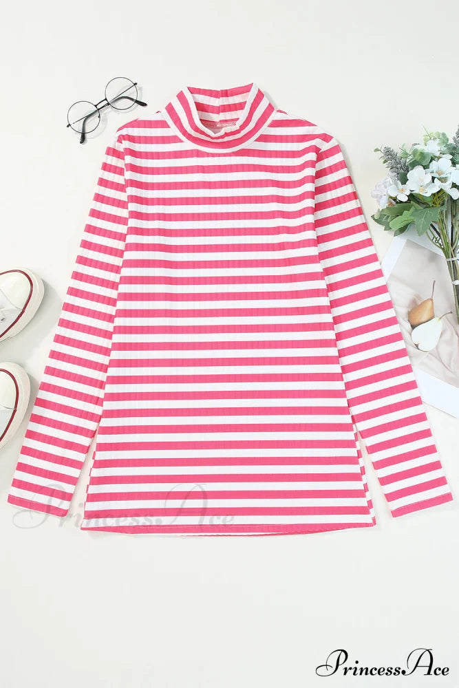 Arm Design Long Textured Pink Knit Striped Tee image 3