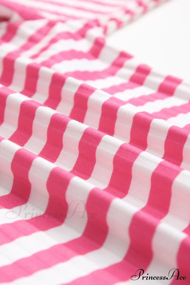 Arm Design Long Textured Pink Knit Striped Tee image 5