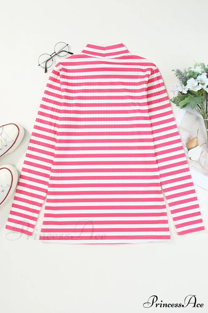 Arm Design Long Textured Pink Knit Striped Tee image 4