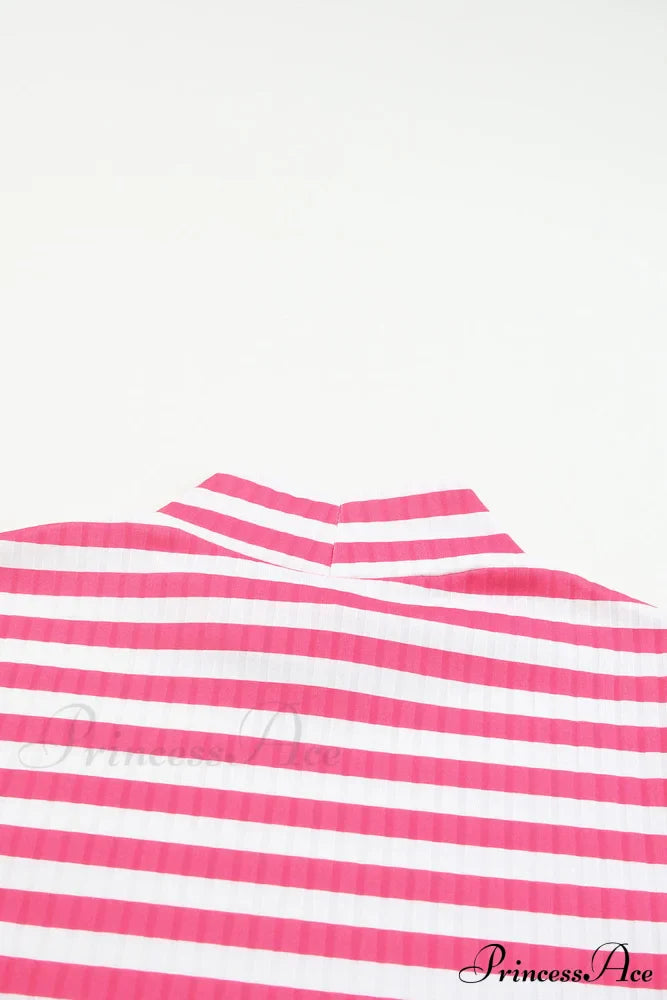 Arm Design Long Textured Pink Knit Striped Tee image 6