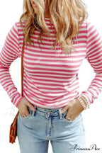 Arm Design Long Textured Pink Knit Striped Tee image 11