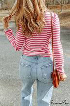 Arm Design Long Textured Pink Knit Striped Tee image 2