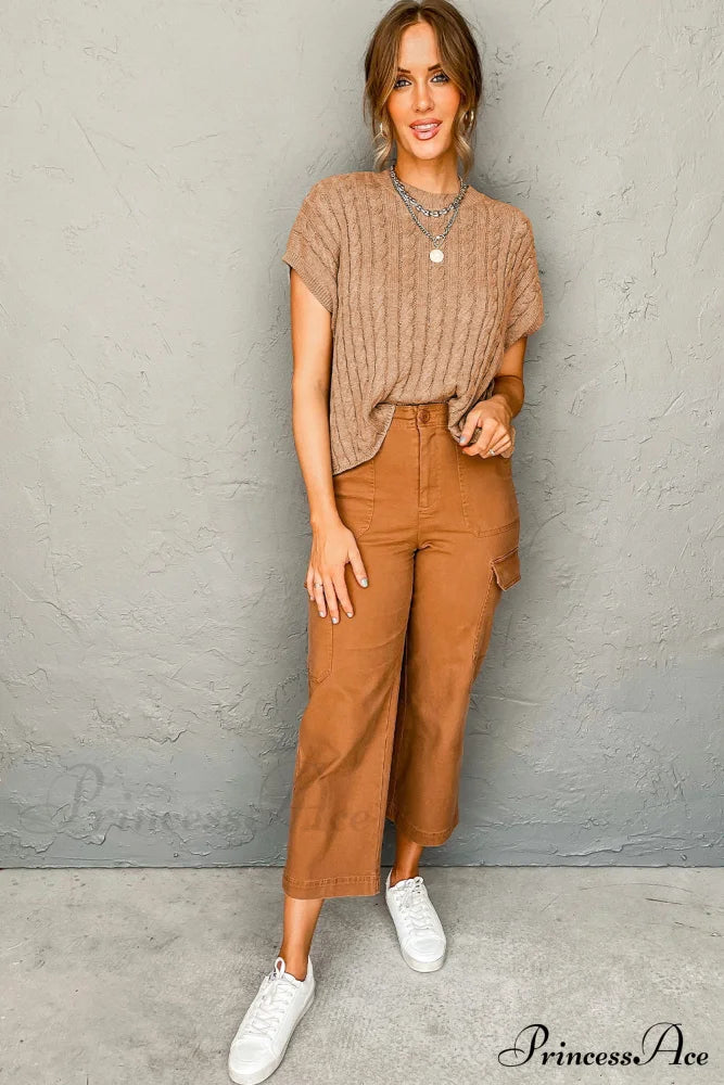 Arm French Knit Beige Brief Cable Sweater image 5