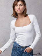 Arm Stretch Flower Boxy Long Thread T-Shirt Body Women's Neck Knitted Top image 4