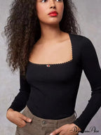 Arm Stretch Flower Boxy Long Thread T-Shirt Body Women's Neck Knitted Top image 1