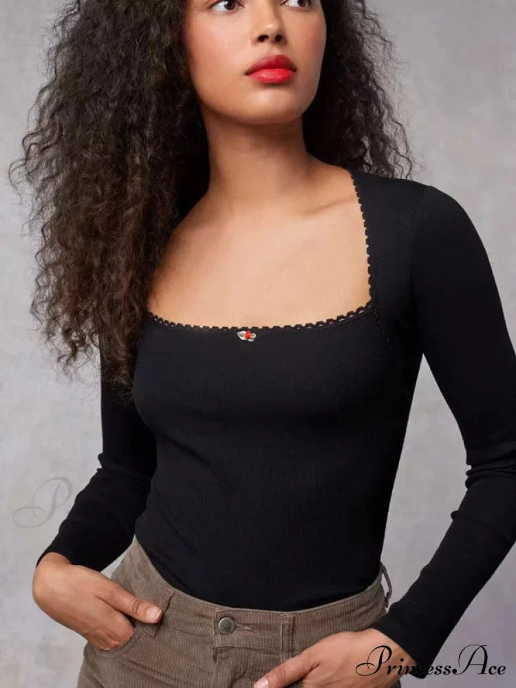 Arm Stretch Flower Boxy Long Thread T-Shirt Body Women's Neck Knitted Top image 1