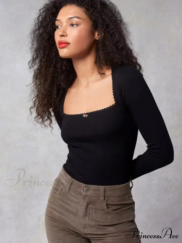 Arm Stretch Flower Boxy Long Thread T-Shirt Body Women's Neck Knitted Top image 6