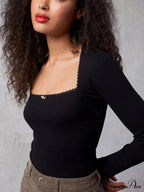 Arm Stretch Flower Boxy Long Thread T-Shirt Body Women's Neck Knitted Top image 7