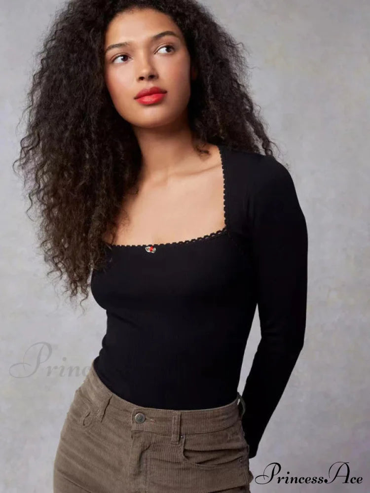 Arm Stretch Flower Boxy Long Thread T-Shirt Body Women's Neck Knitted Top image 8