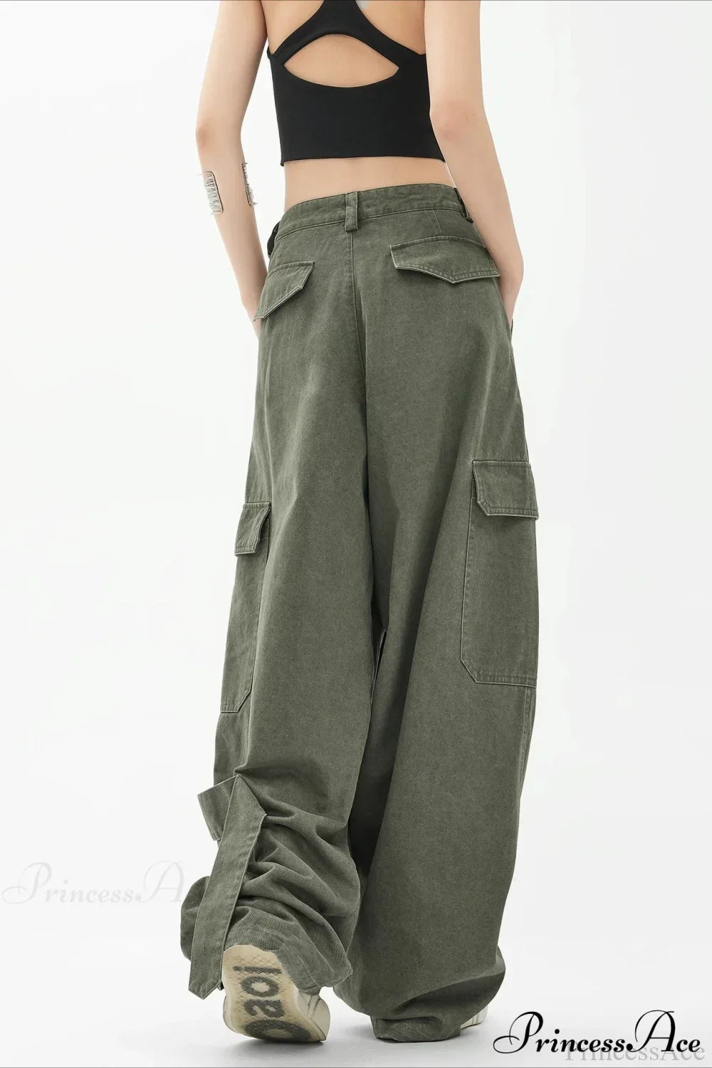 Army Green Parachute High Waist Loose Cargo Pants image 3