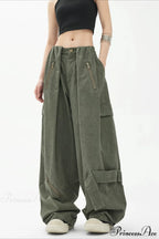 Army Green Parachute High Waist Loose Cargo Pants image 4