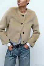 Artificial Fur Short Jacket Knit Cardigan image 5