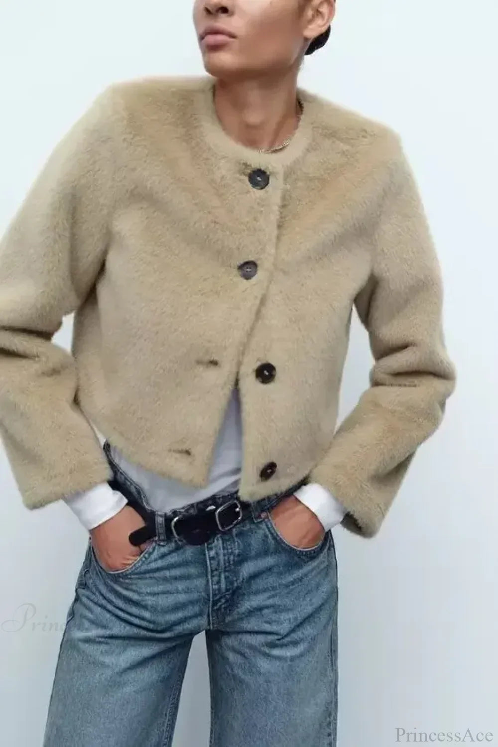 Artificial Fur Short Jacket Knit Cardigan image 5