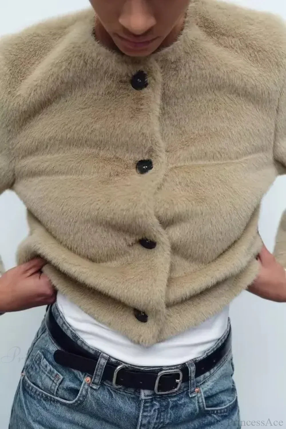 Artificial Fur Short Jacket Knit Cardigan image 4