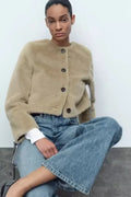 Artificial Fur Short Jacket Knit Cardigan image 1