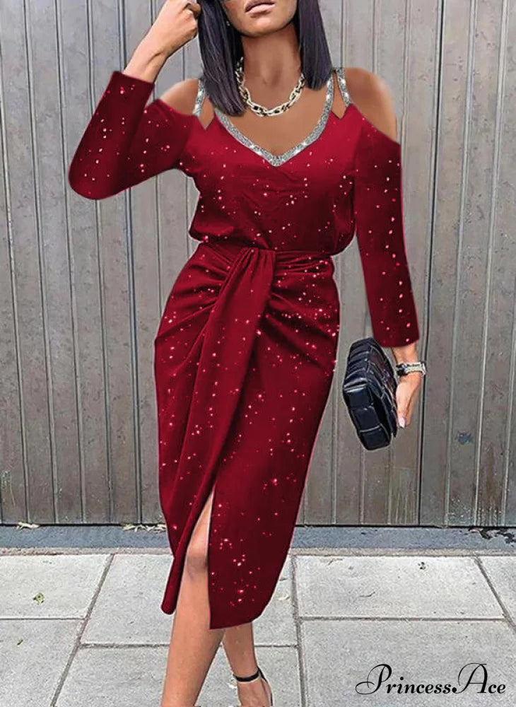 asual V-neck Lace Long Sleeve Elegant Party Dress image 3