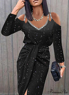 asual V-neck Lace Long Sleeve Elegant Party Dress image 1