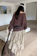Asym Off-Shoulder Rivet Loose Sweatshirt image 5