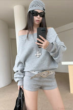 Asym Off-Shoulder Rivet Loose Sweatshirt image 11