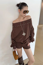 Asym Off-Shoulder Rivet Loose Sweatshirt image 1