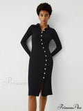 Asymmetric Button Down Long Modern Sleeve Midi Sweater Dress image 1