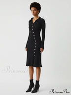 Asymmetric Button Down Long Modern Sleeve Midi Sweater Dress image 2
