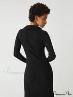 Asymmetric Button Down Long Modern Sleeve Midi Sweater Dress image 6
