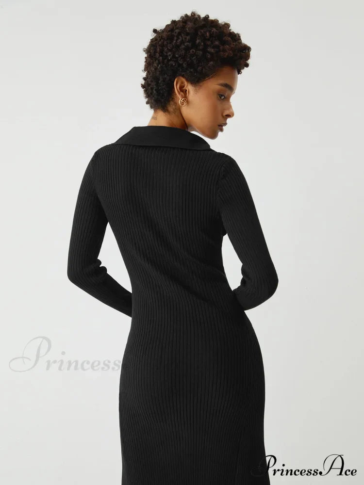Asymmetric Button Down Long Modern Sleeve Midi Sweater Dress image 6