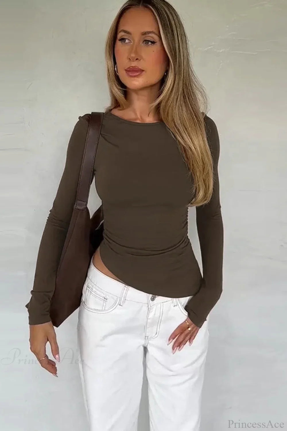 Asymmetric Hem Plain Long Sleeve Tee image 2